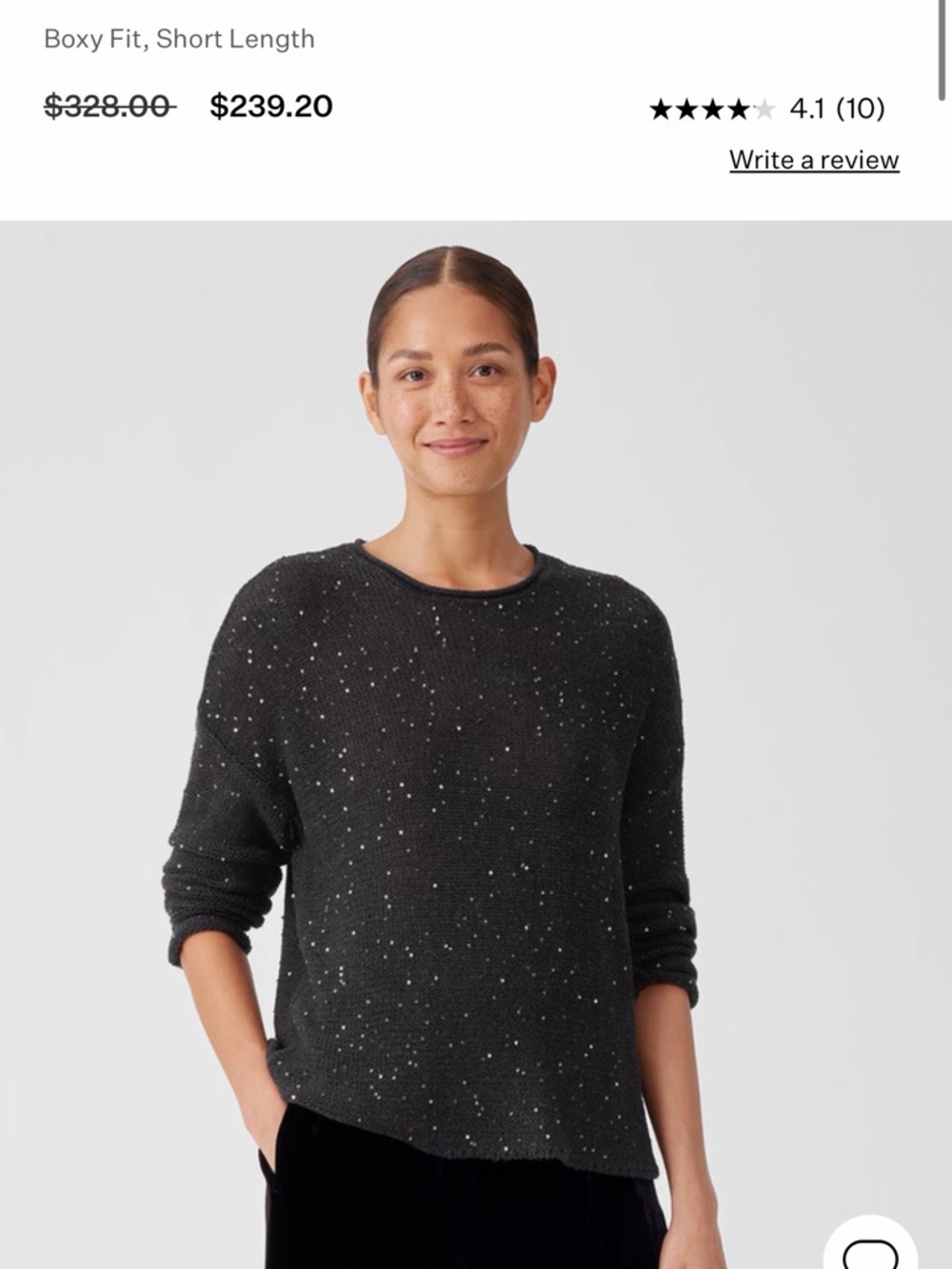 Eileen Fisher Merino Sequin Crew Neck Top - Medium
